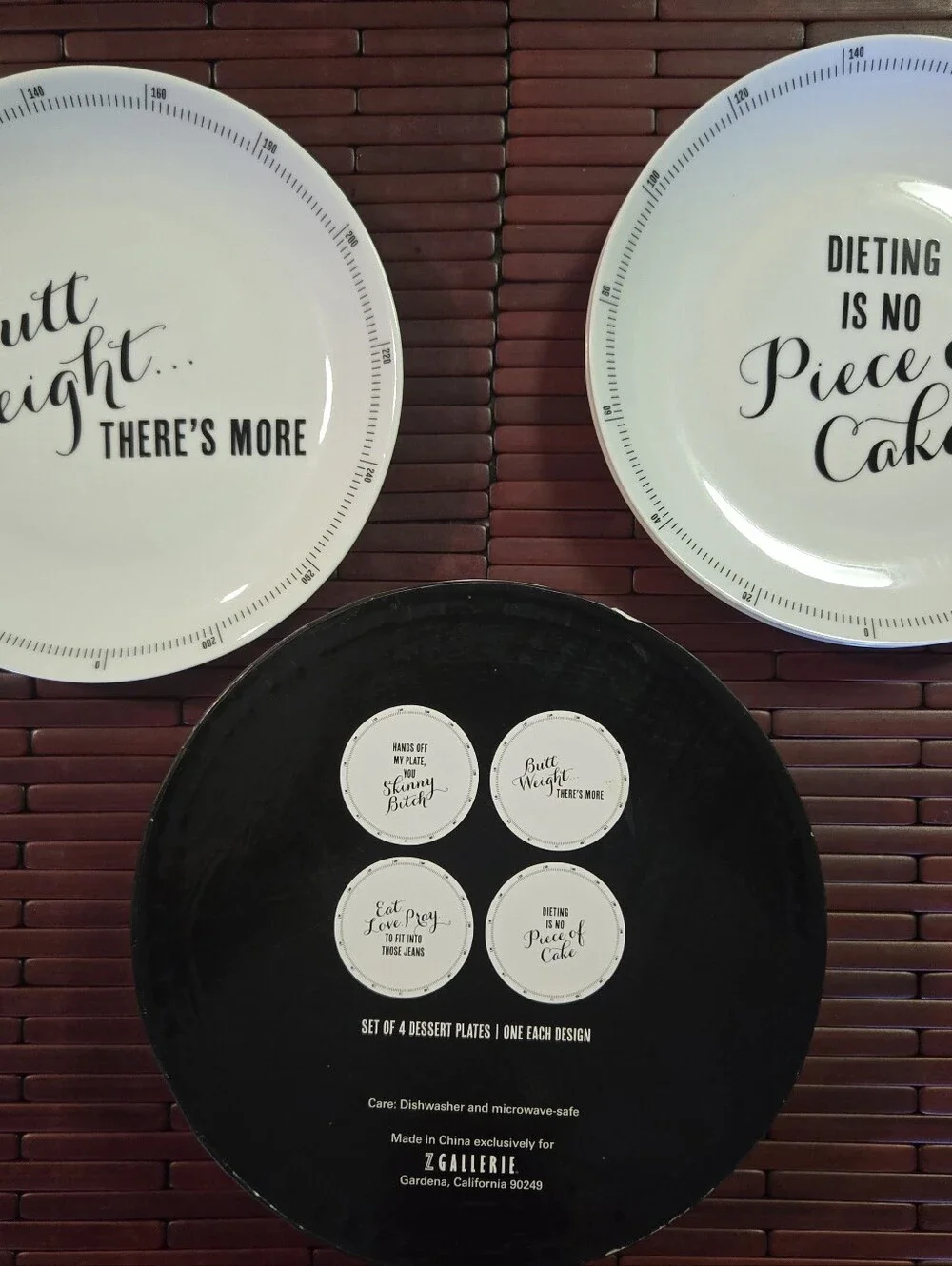 Z Gallerie White and Black Script Dessert Plate - Set
